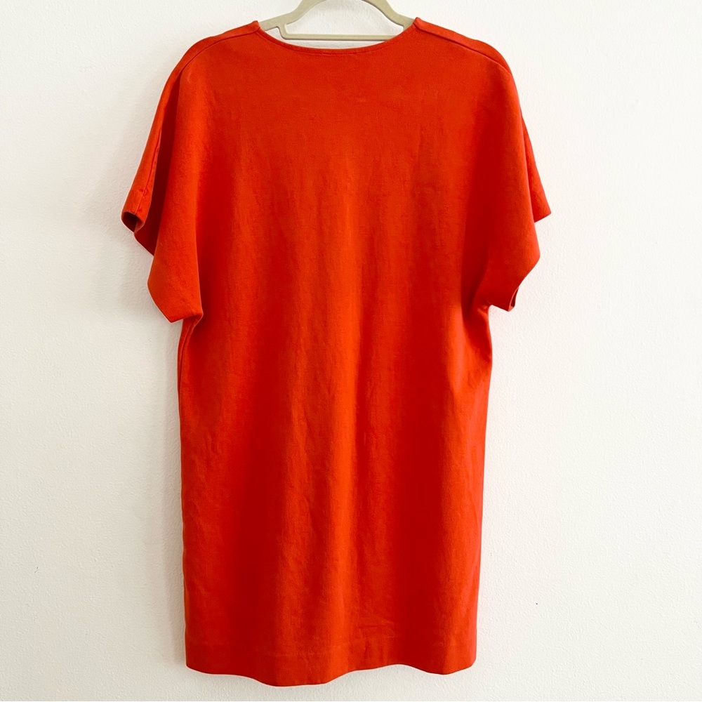 COS Short Sleeved V-neck Cotton Dress, Vibrant Orange Red, Small - Picture 3 of 9